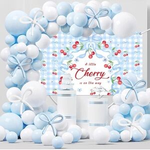 💜Blue Cherry Bow Baby Shower Party Decorations, a Little Cherry is on the way